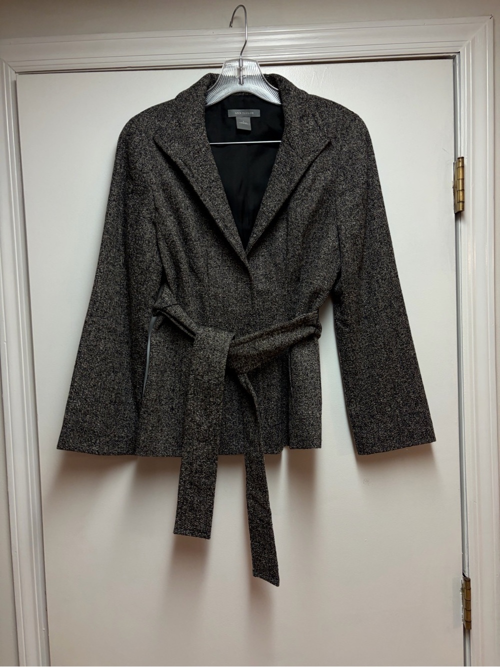 Women’s Ann Taylor Gray Tweed Belted Blazer Jacket - Tulip Style